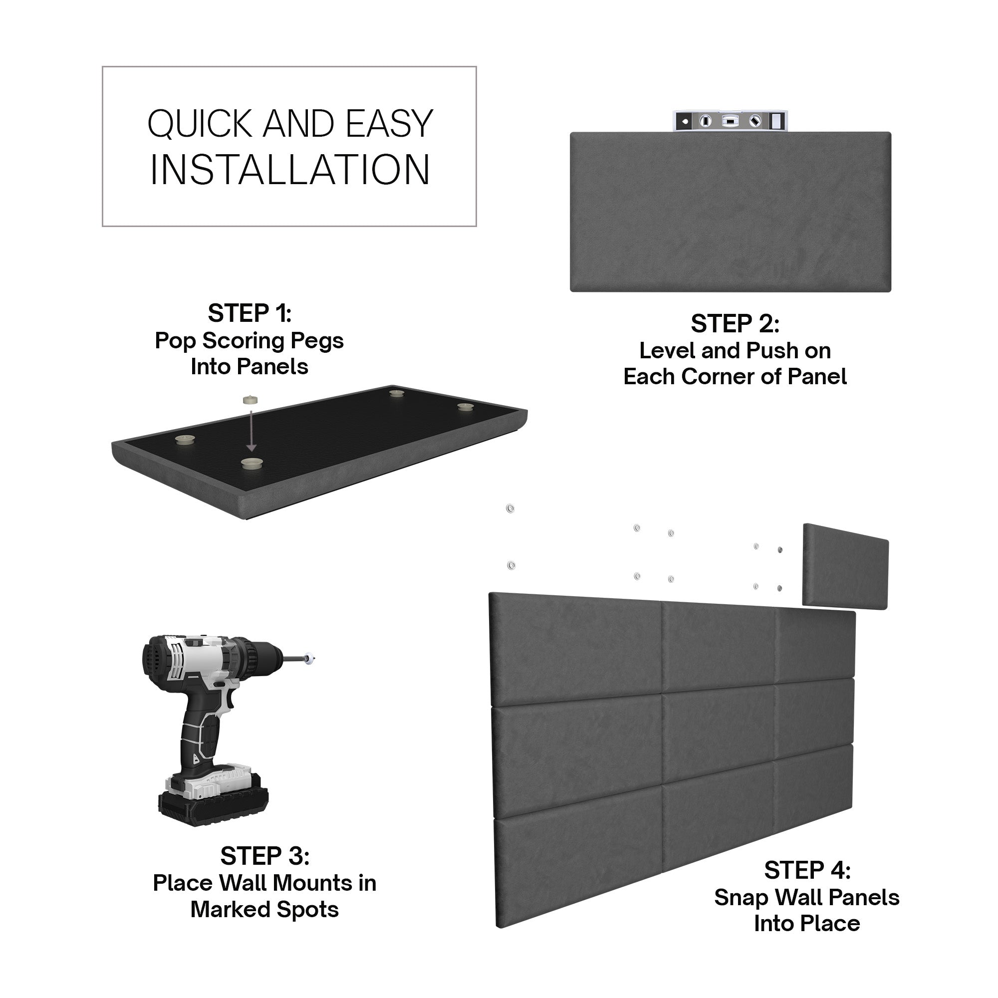 12 Piece Upholstered Wall Panel Headboard Kit 84" x 48" - Wall Panel Pros